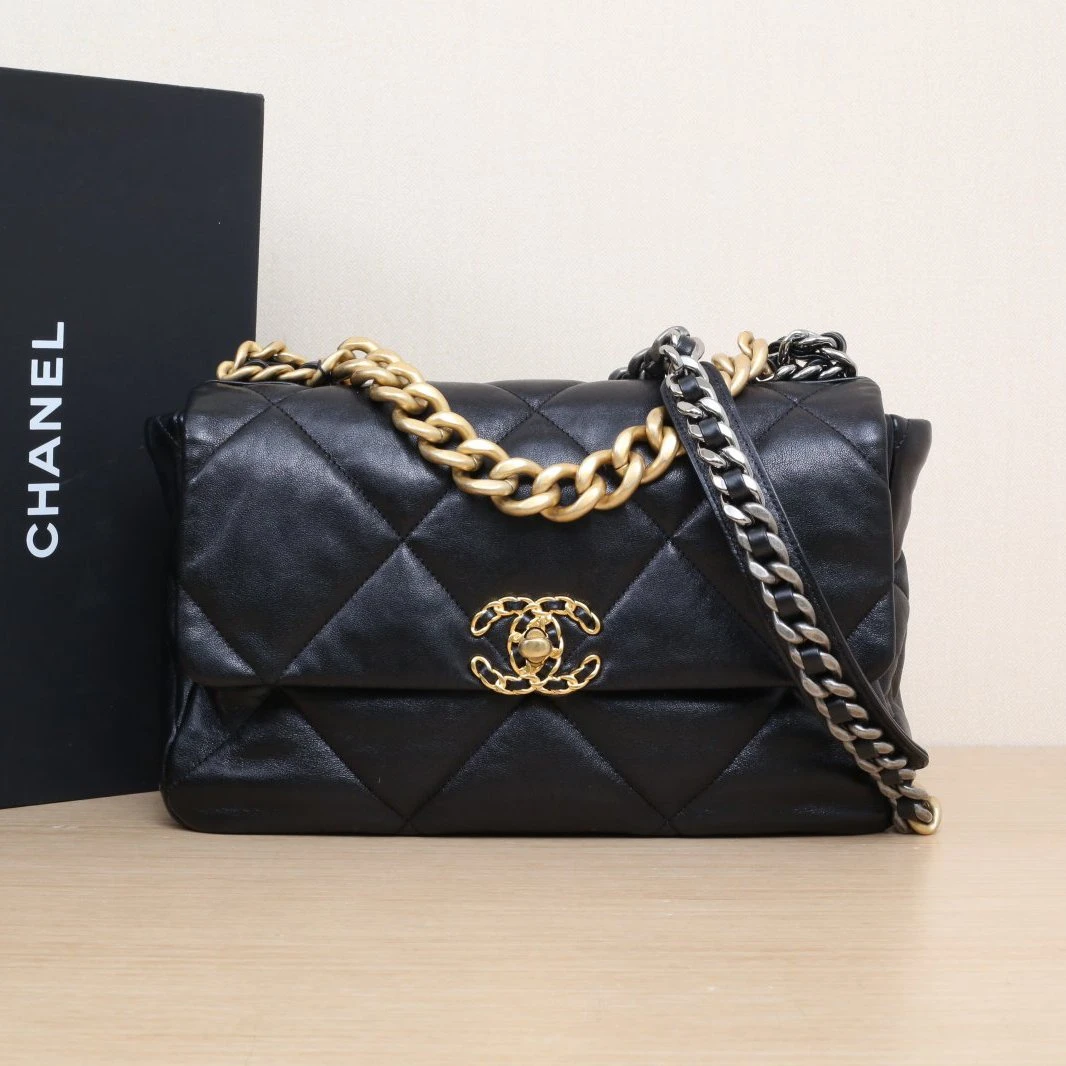 99新 Chanel/香奈儿 大头活动19BAG 口盖包 中号 30cm 黑 芯片