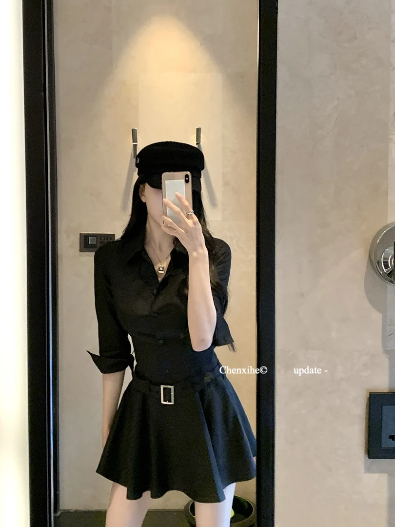 XIAOTAIYAN.姐感气质收腰系带修身衬衫百褶连衣裙凉感A字裙