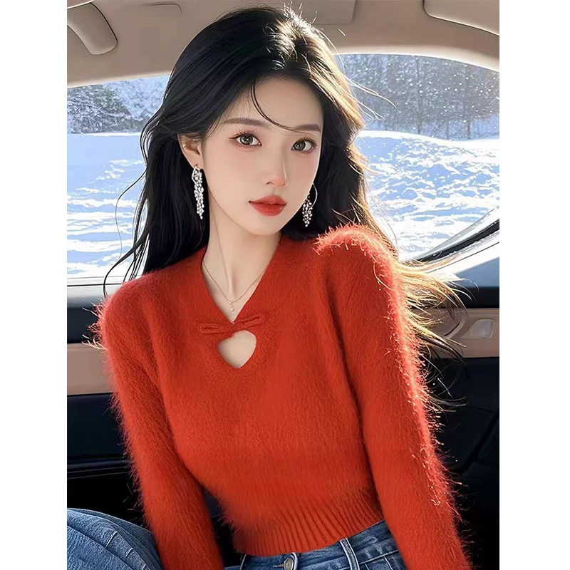 国风红色本命年穿搭针织毛衣女2025新年蛇年跨年跨年战袍冬季上衣