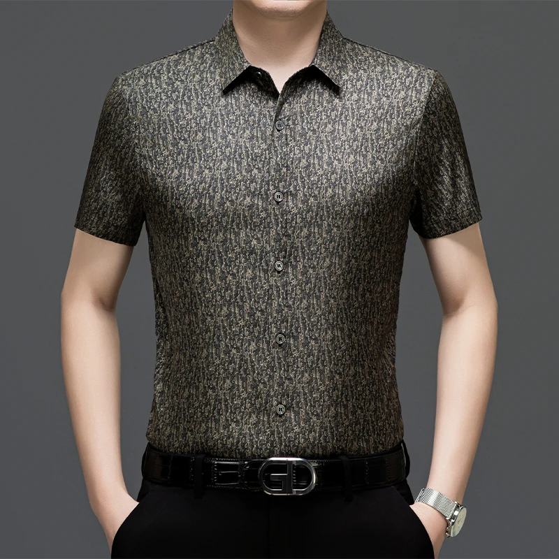 2025夏季新款免烫品质中老年男装商务休闲时尚短袖衬衫2827