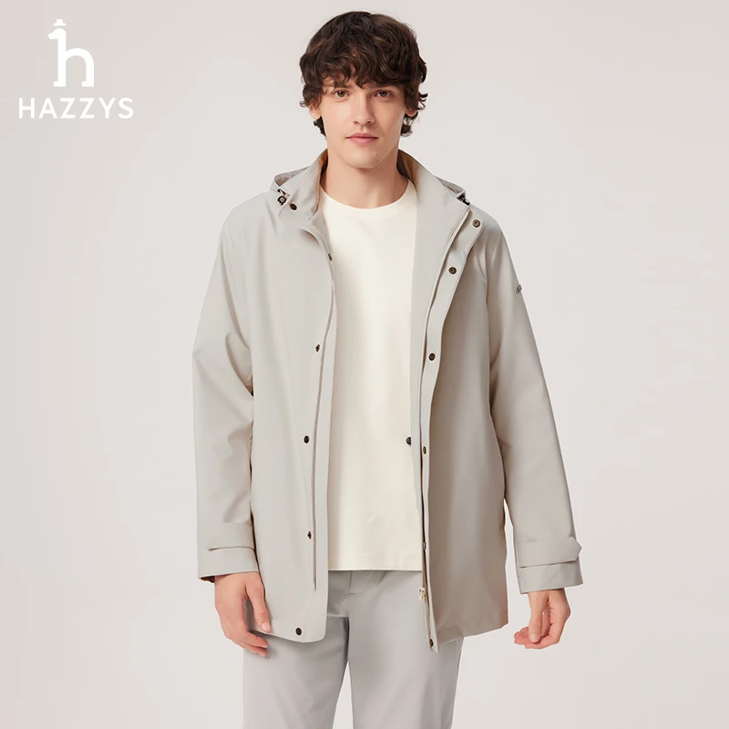 【商场同款】Hazzys哈吉斯春季男士休闲风衣时尚连帽外套男装
