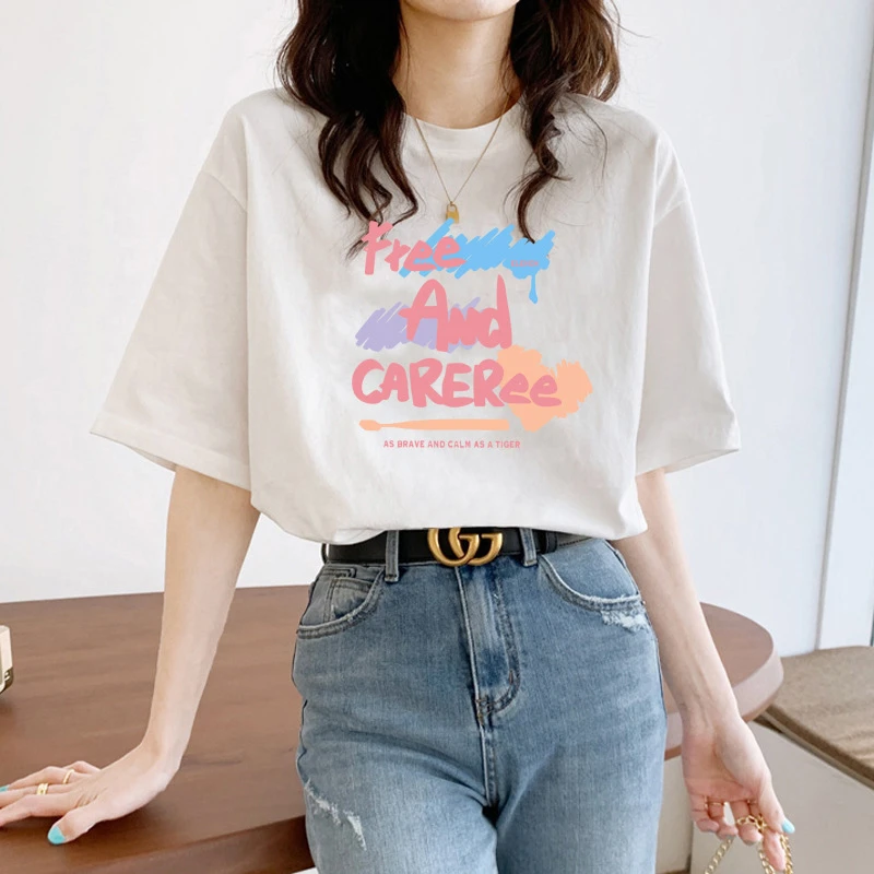 【现货发】纯棉油画印花短袖t恤女夏季潮韩版宽松休闲时尚百搭短袖