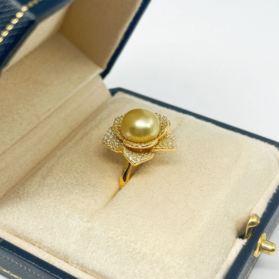 X856【天天真珠】S925银 南洋金珠戒指 9-11mm