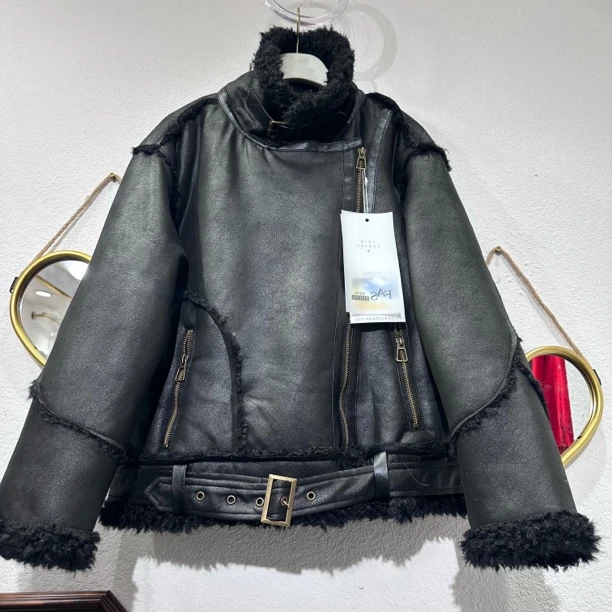 【044】覆古风女长袖冬季秋冬短款咖色外套短外套拉链设计师