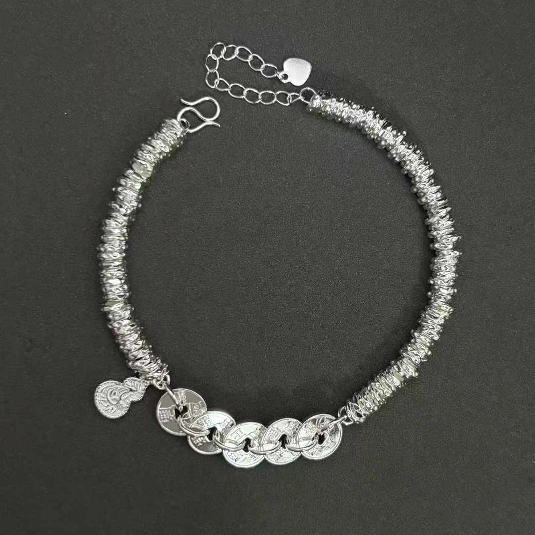 足银脚链 盘缠铜钱祥云葫芦脚链  新中式轻奢时尚 YS129