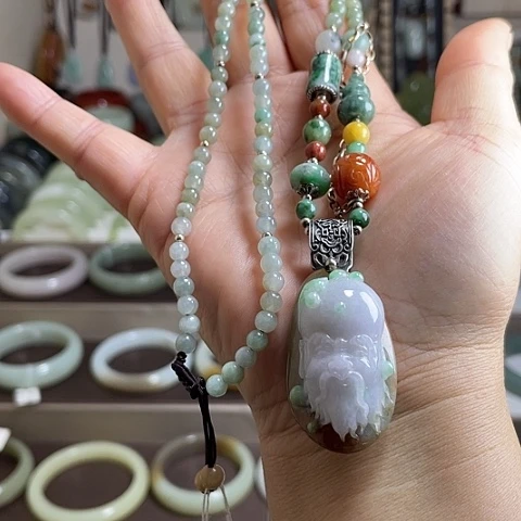 颈饰未镶嵌翡翠翡翠寿星吊坠项链毛衣链