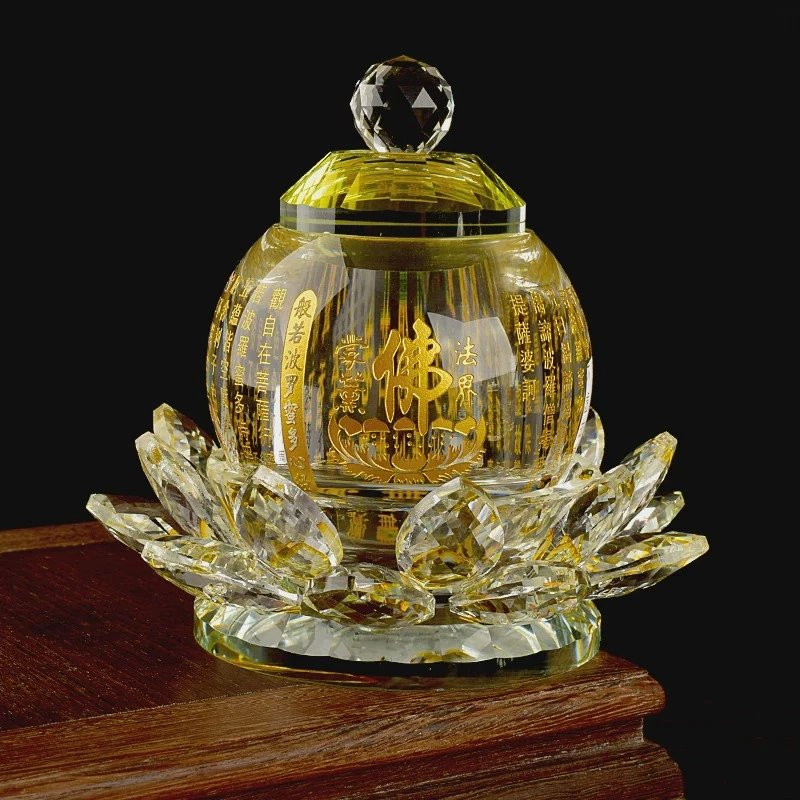 佛具仿水晶圣水杯供佛前大悲咒心经荷花净水杯供佛莲花水杯摆件