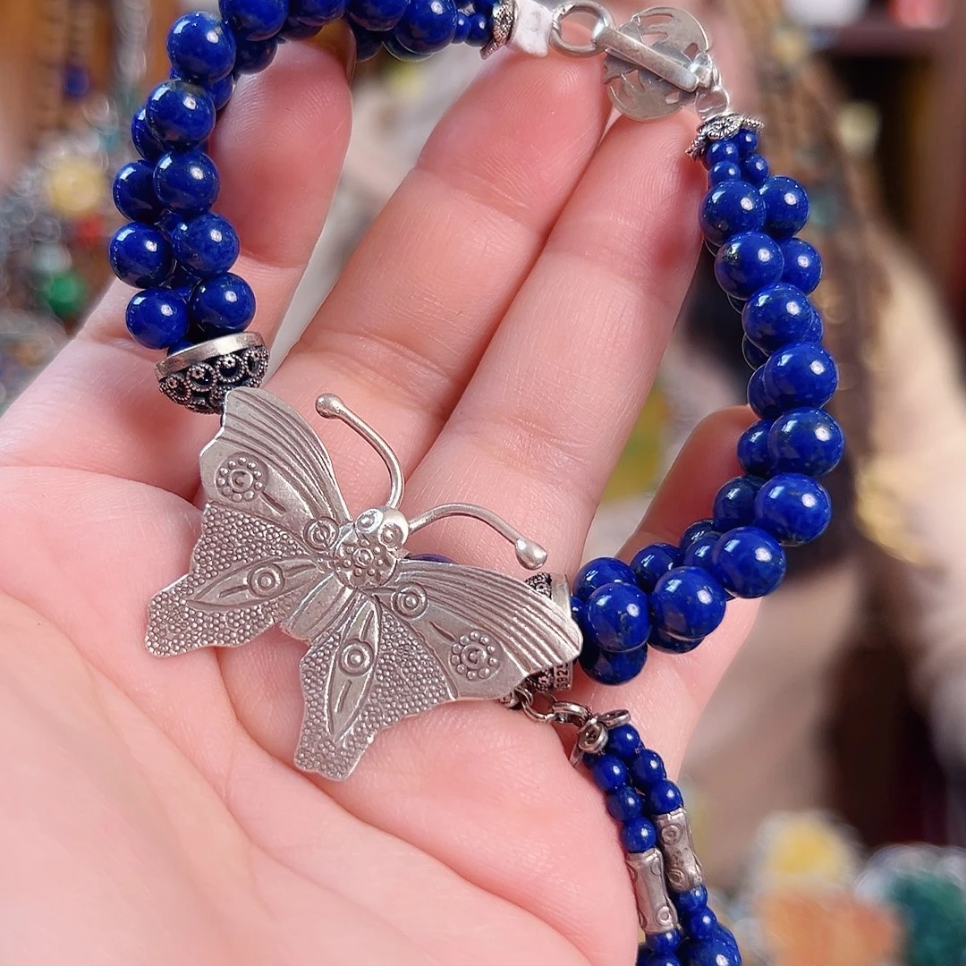 青金石银S925镶嵌手链国风