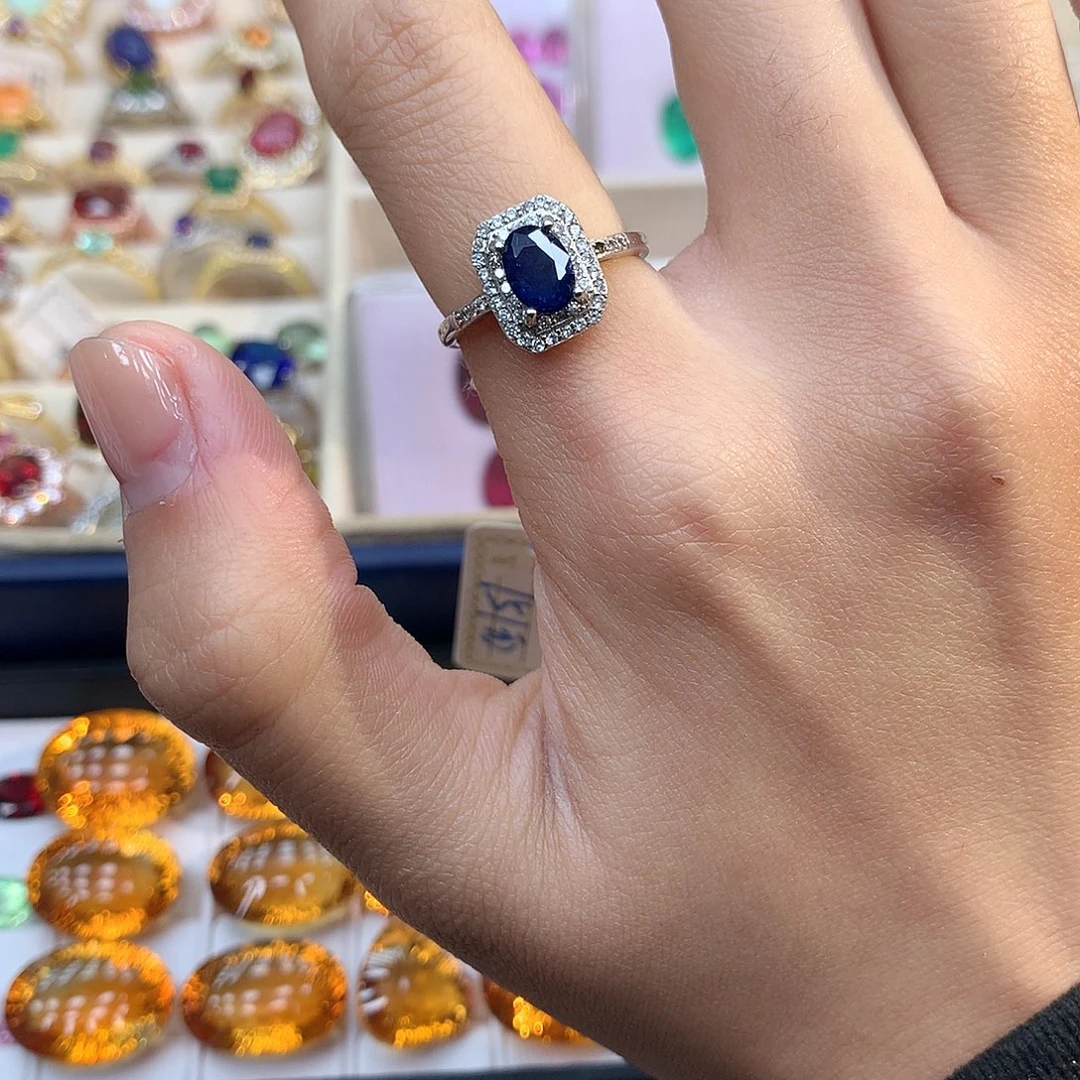 蓝宝石戒指银S925镶嵌