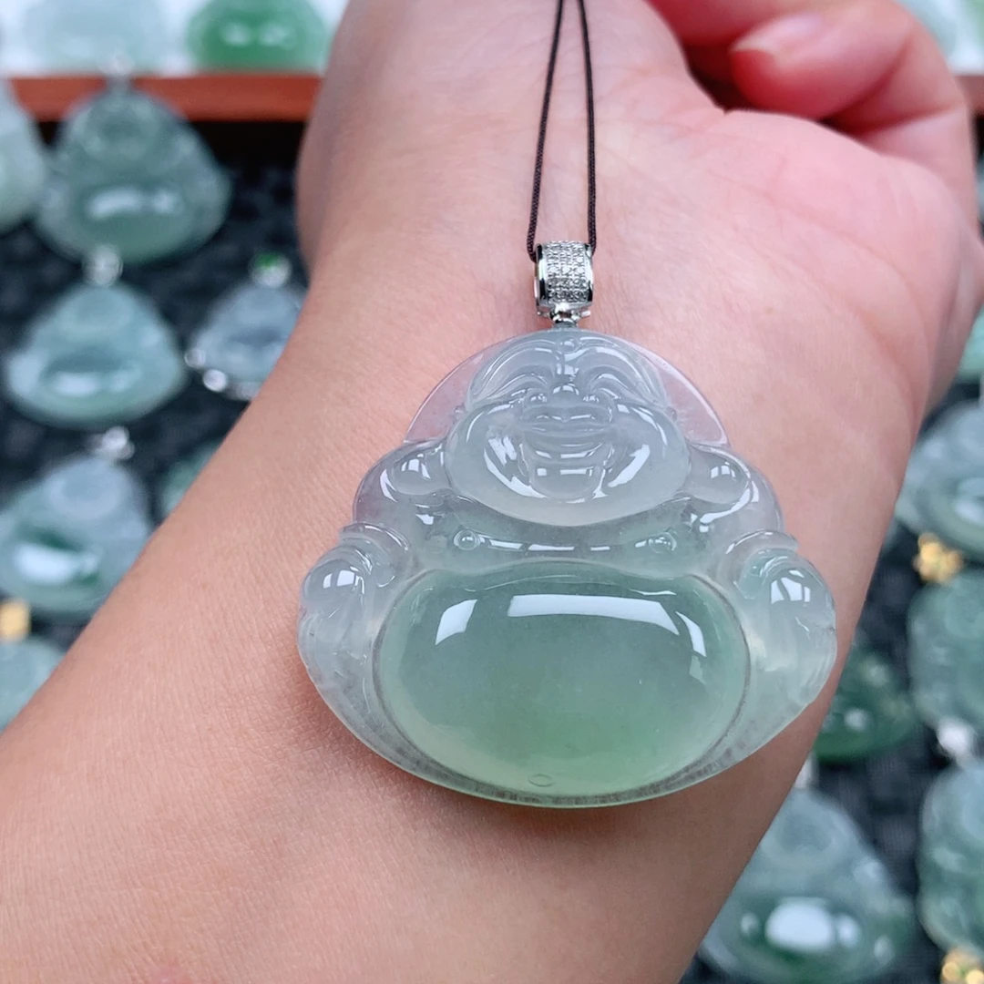 翡翠18K金镶嵌吊坠(不含链)高卡34，厚卡8.0