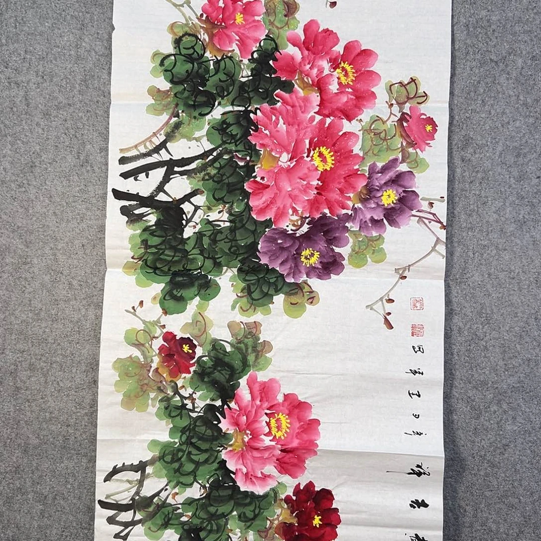 国画052 花鸟在树丛的顶端鸣叫叫声