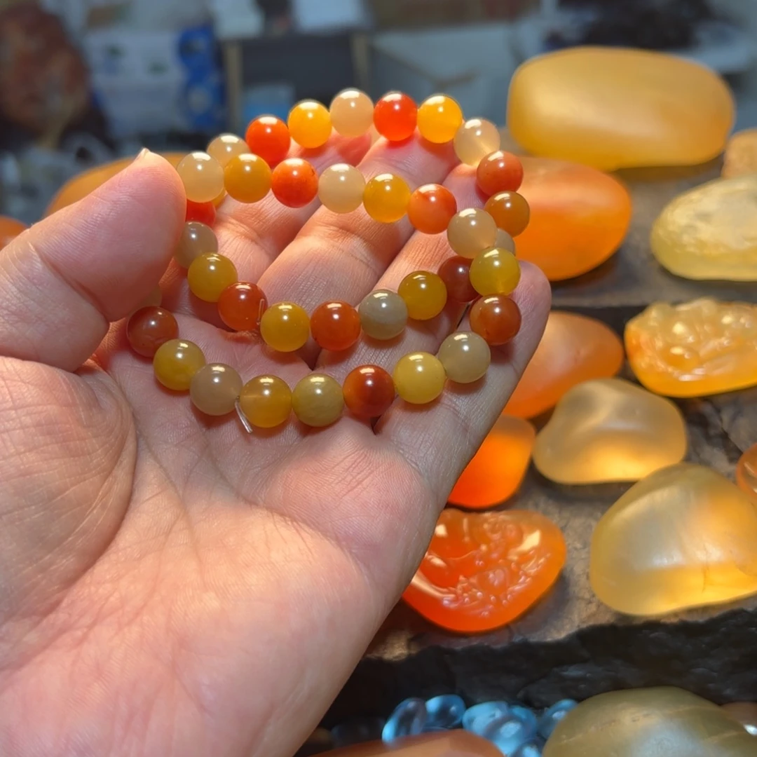 古***彩石英岩玉未镶嵌手串