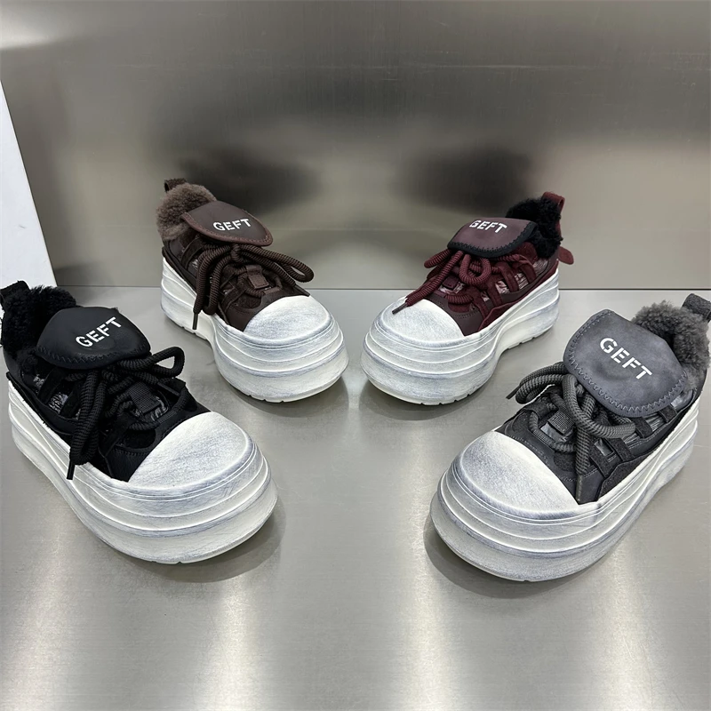 女士时尚休闲百搭拼色黑色厚底ins韩版系带新款高定欧货潮流潮鞋