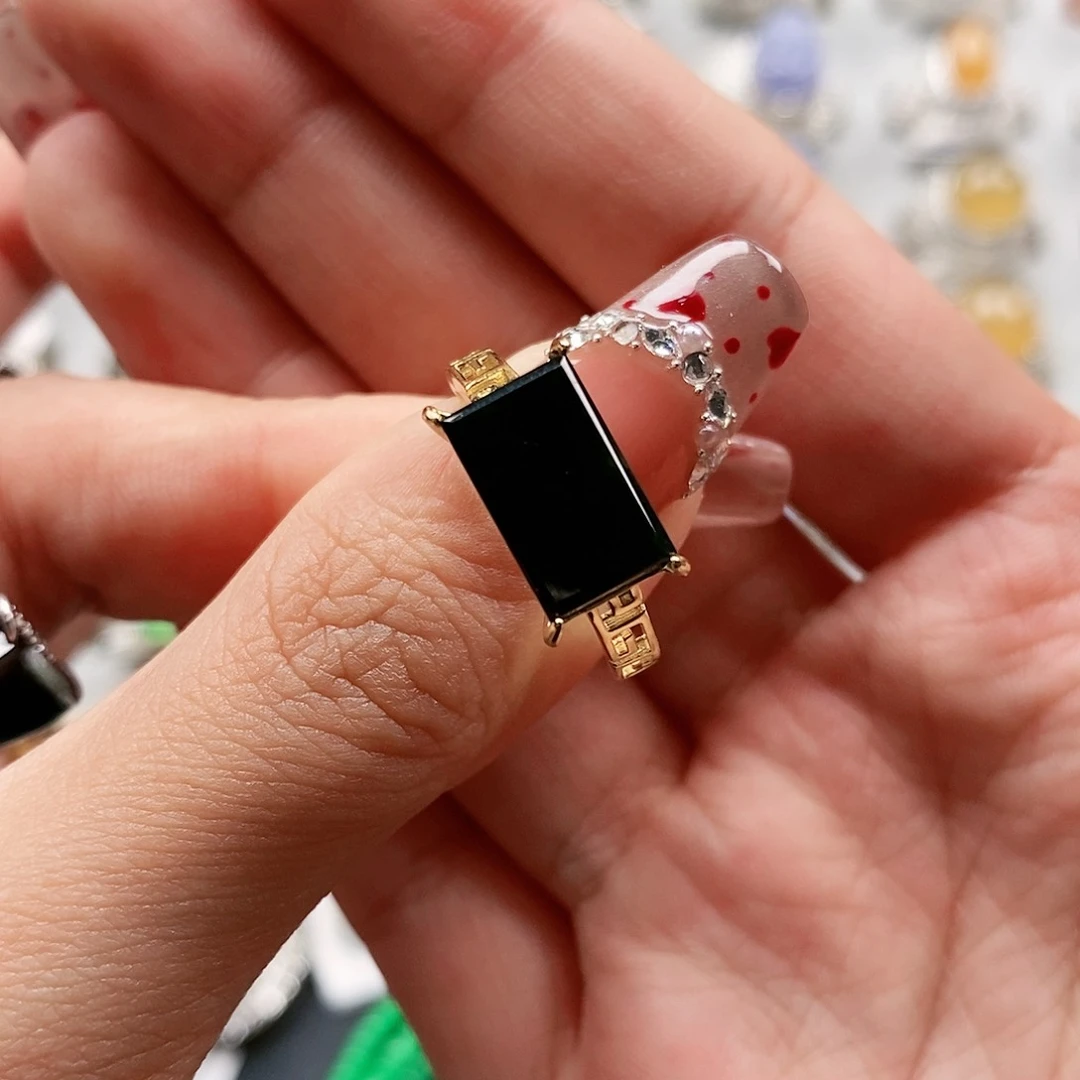 翡翠戒指银S925镶嵌喜****儿天然翡翠活口戒指