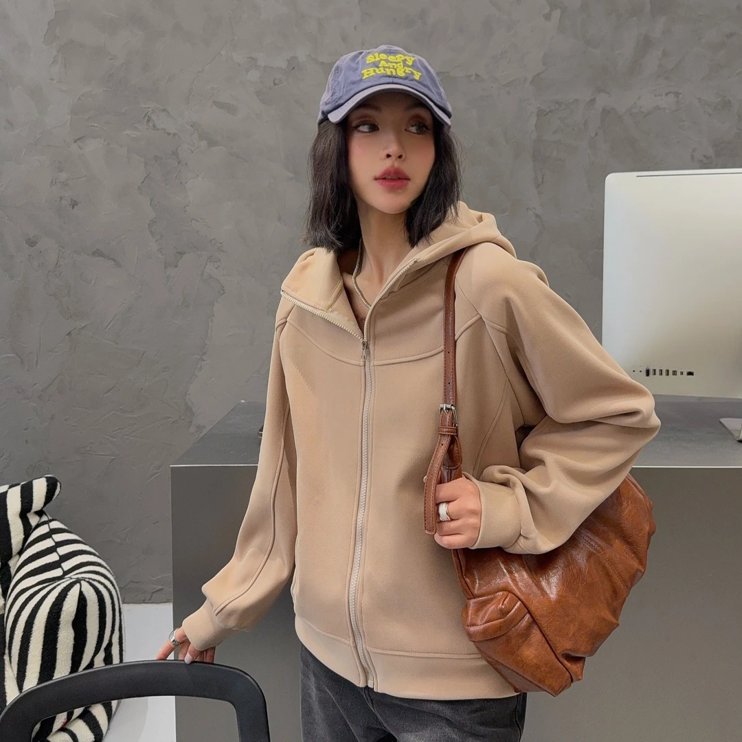 L138冬季新款时尚百搭净版防风拉链休闲女士卫衣连帽外套25-169