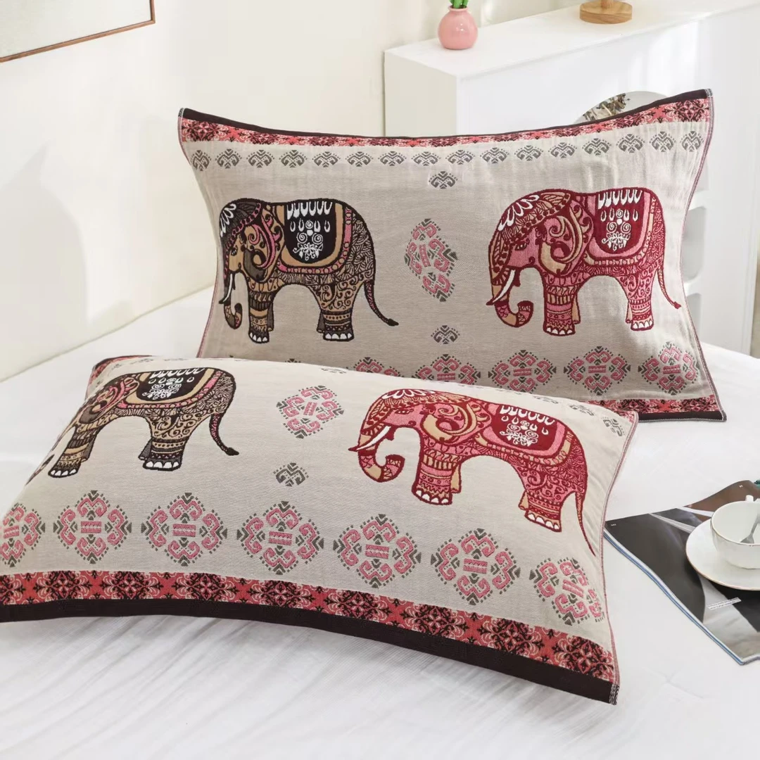 【花纹象】52*78cm枕巾舒适亲肤柔软纱布枕巾一对装 四季可用
