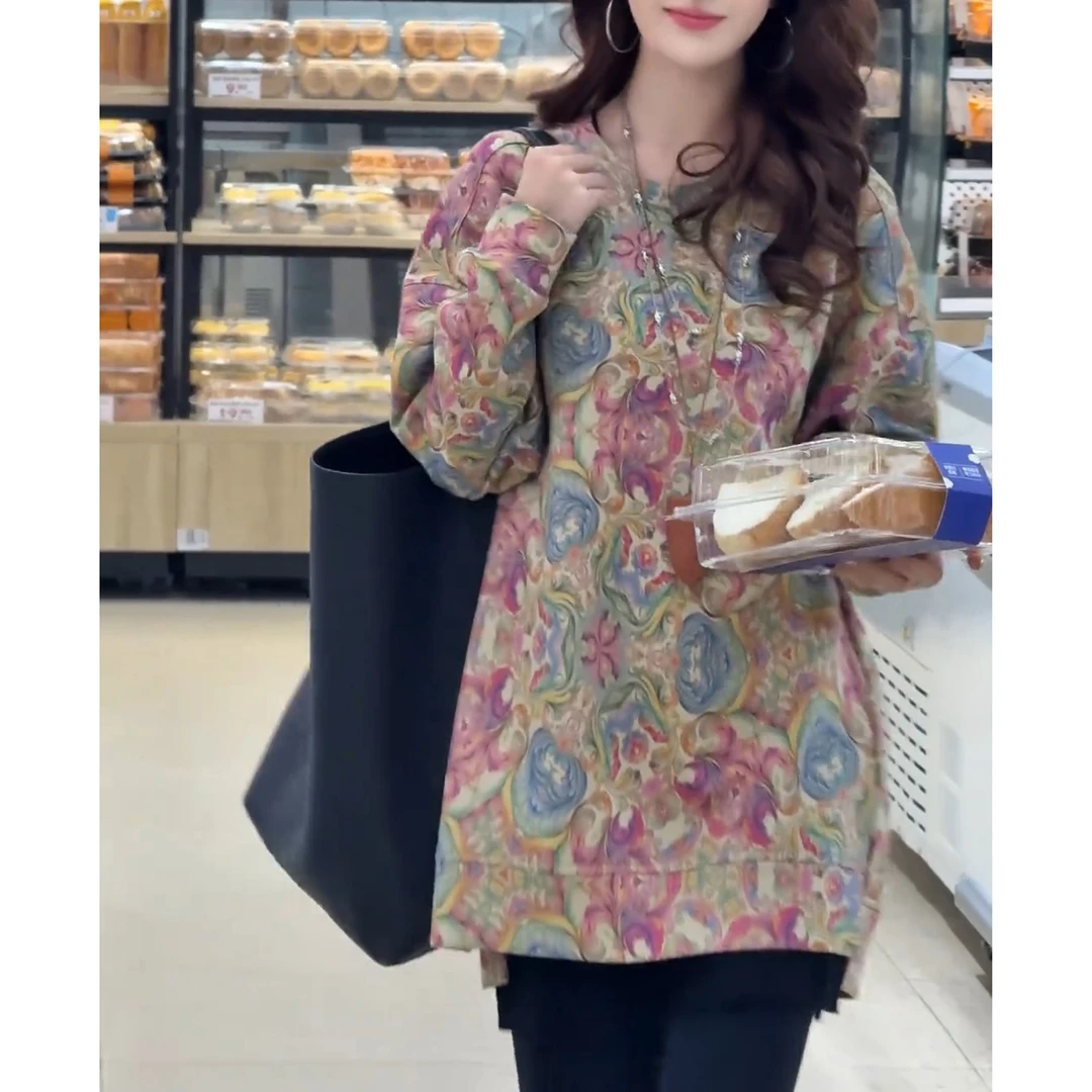 2025秋冬新款韩系洋气减龄印花上衣气质显瘦加厚保暖长袖圆领卫衣