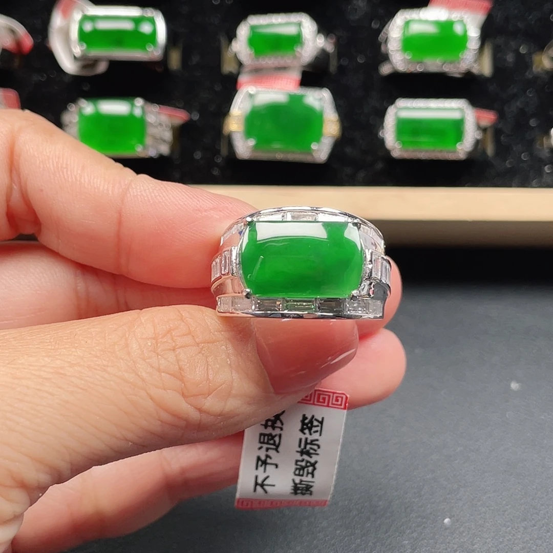 翡翠银S925镶嵌戒指编号4017没运费险