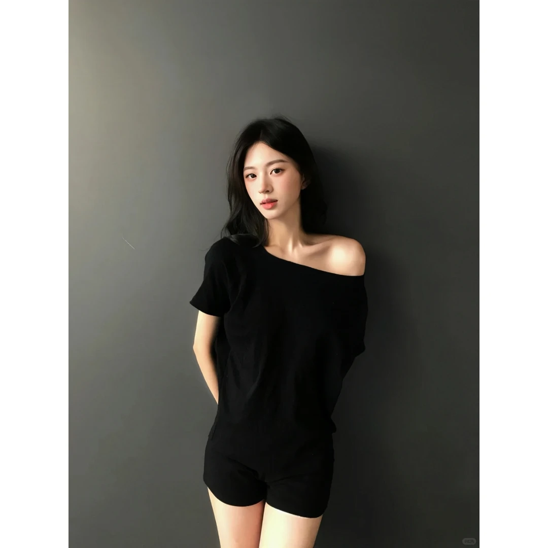 修身显瘦灰色一字领短袖t恤女韩版时尚慵懒感夏季穿搭上衣服