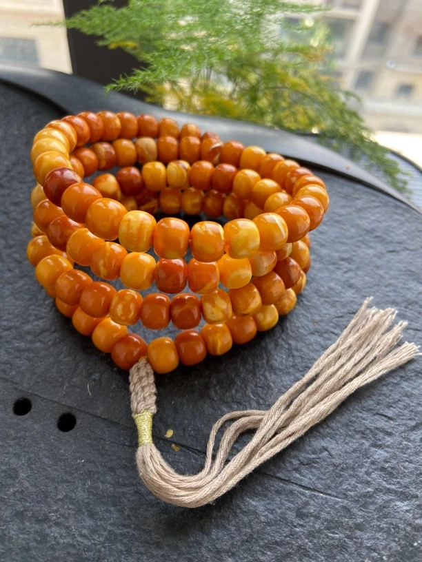 天然原矿丹麦老料白妖花老型108佛珠