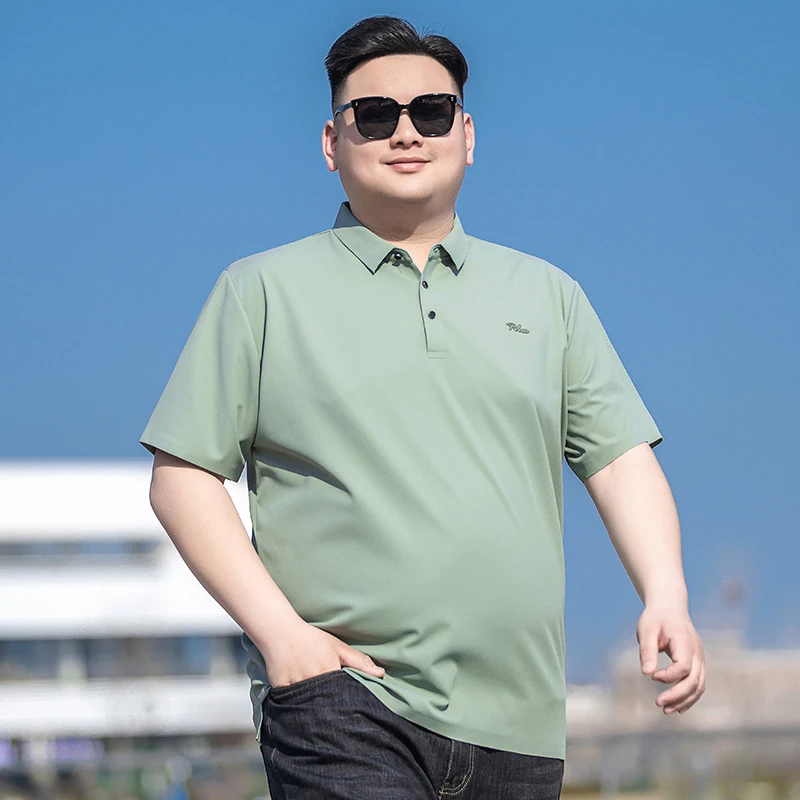 大码冰丝翻领T恤男短袖夏季胖子商务polo衫加肥加大肥佬速干上衣