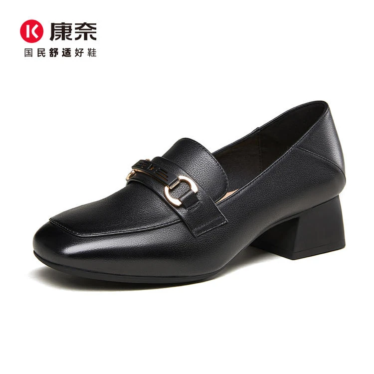 康奈粗跟乐福鞋春季英伦风中跟休闲单鞋11142061-426