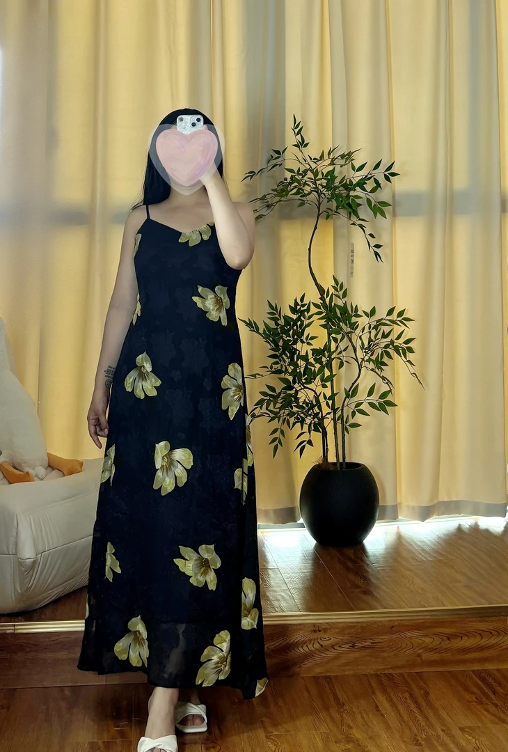 【周盼盼】法式复古印花吊带裙海边度假气质显瘦收腰连衣裙