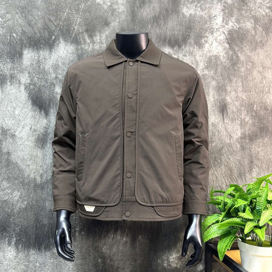 新款翻领工装假两件外套男式秋季潮流设计感宽松夹克休闲帅气男装