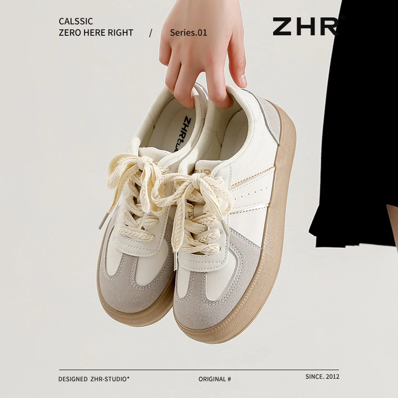 ZHR复古运动德训鞋新款夏季夏天平底小众女款鞋子休闲厚底小白鞋