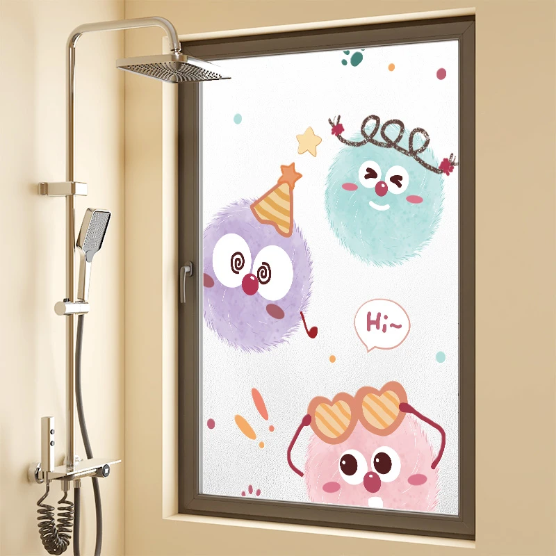 卡通玻璃自粘装饰墙贴纸卫生间防走光防窥膜静电贴膜透光不透人