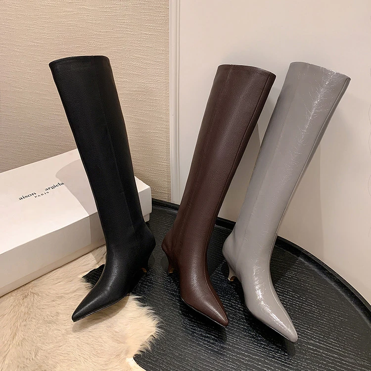 【奢品】高级感女人味~尖头5cm小跟显瘦不掉筒真皮百搭及膝靴长筒靴
