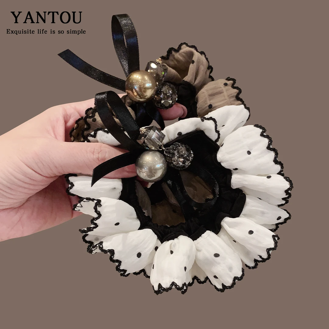 甜美小香风蝴蝶结波点小肠发圈女新款气质扎发头绳后脑勺皮筋发绳