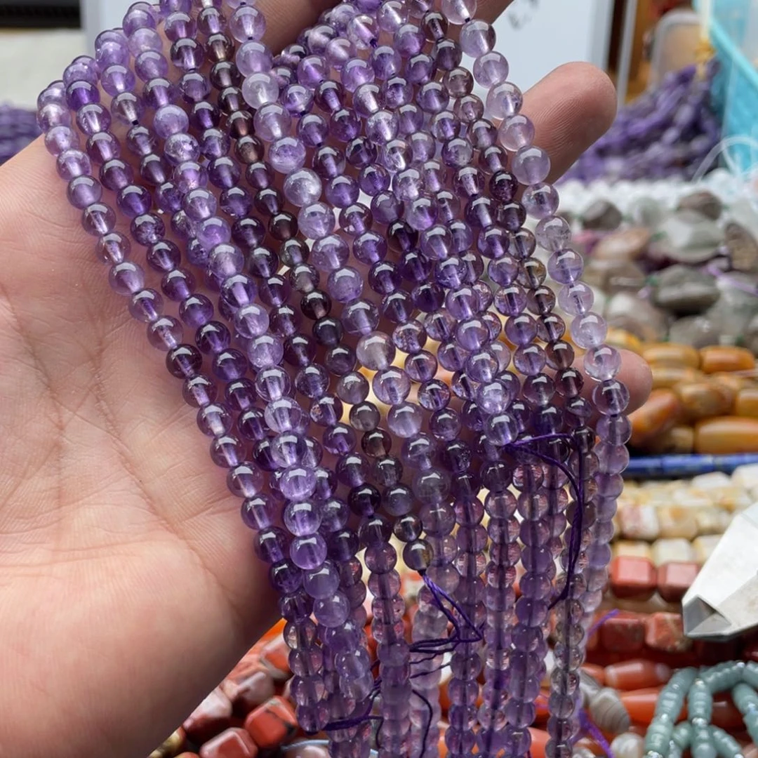 玛瑙/玉髓合金珠宝半成品一条装卡6mm薰衣草紫水圆珠