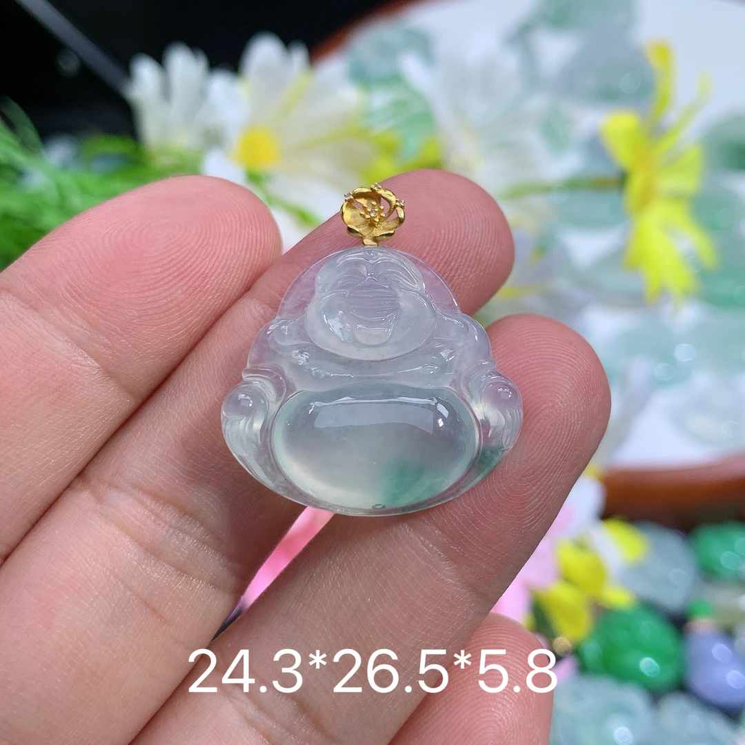 缅甸天然翡翠A货冰种飘花佛公吊坠刘百搭气质精致雕刻玉石妈妈礼