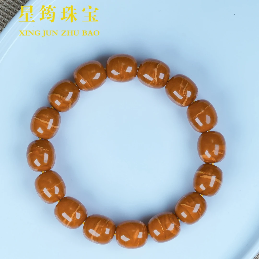【星筠珠宝】天然老蜜蜡虎皮纹一线天12mm枣珠手串收藏级珠宝玉石