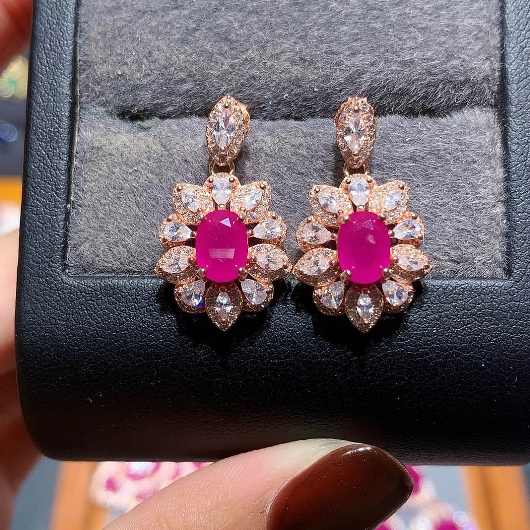 红宝石银S925镶嵌耳饰