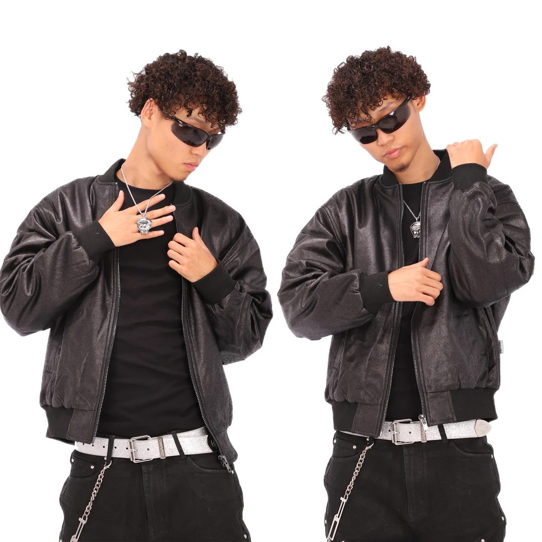 LILWET FW 美式休闲仿刷蜡斜纹夹克 暗黑夹棉加厚MA1棒球外套