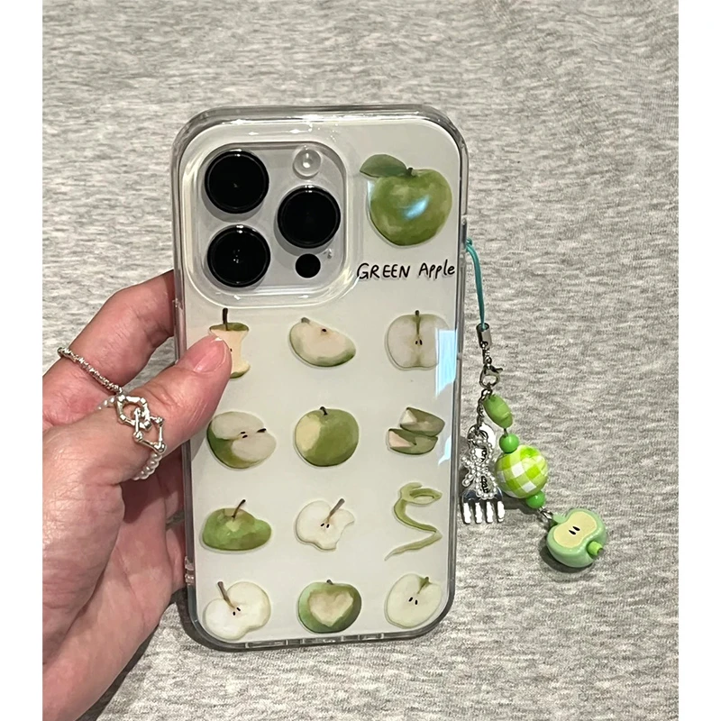 简约青苹果插画适用iPhone苹果16/15/13手机壳14华为vivo小米oppo