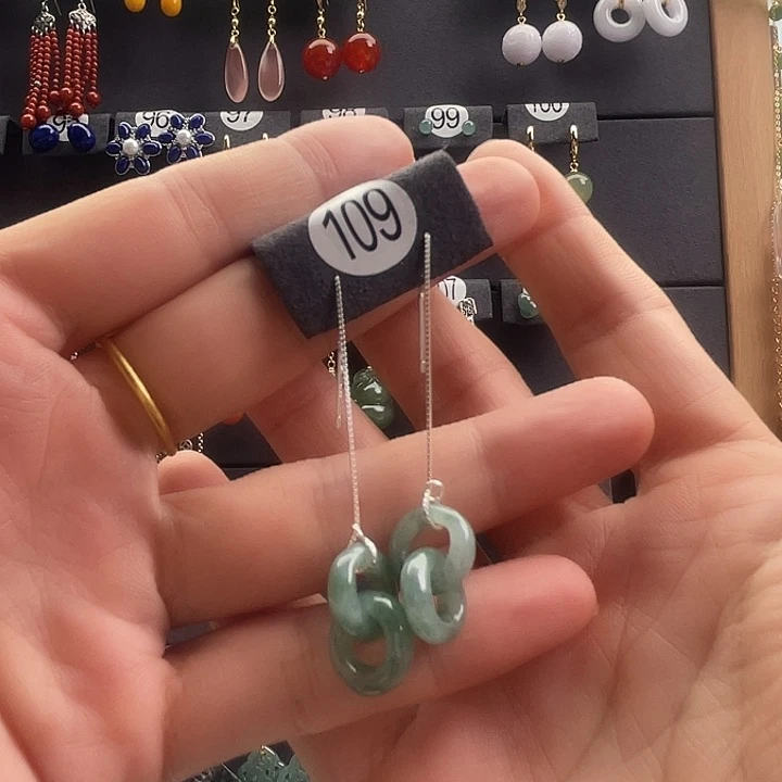 翡翠银S925镶嵌耳饰