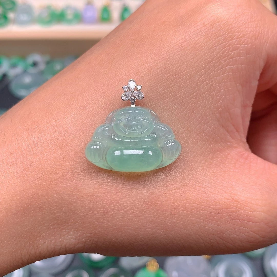 吊坠(不含链)18K金镶嵌翡翠