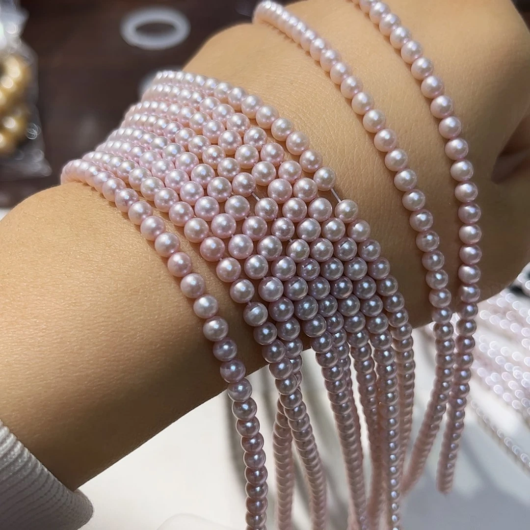 淡水珍珠未镶嵌项链4.4樱花粉肉眼正圆高货