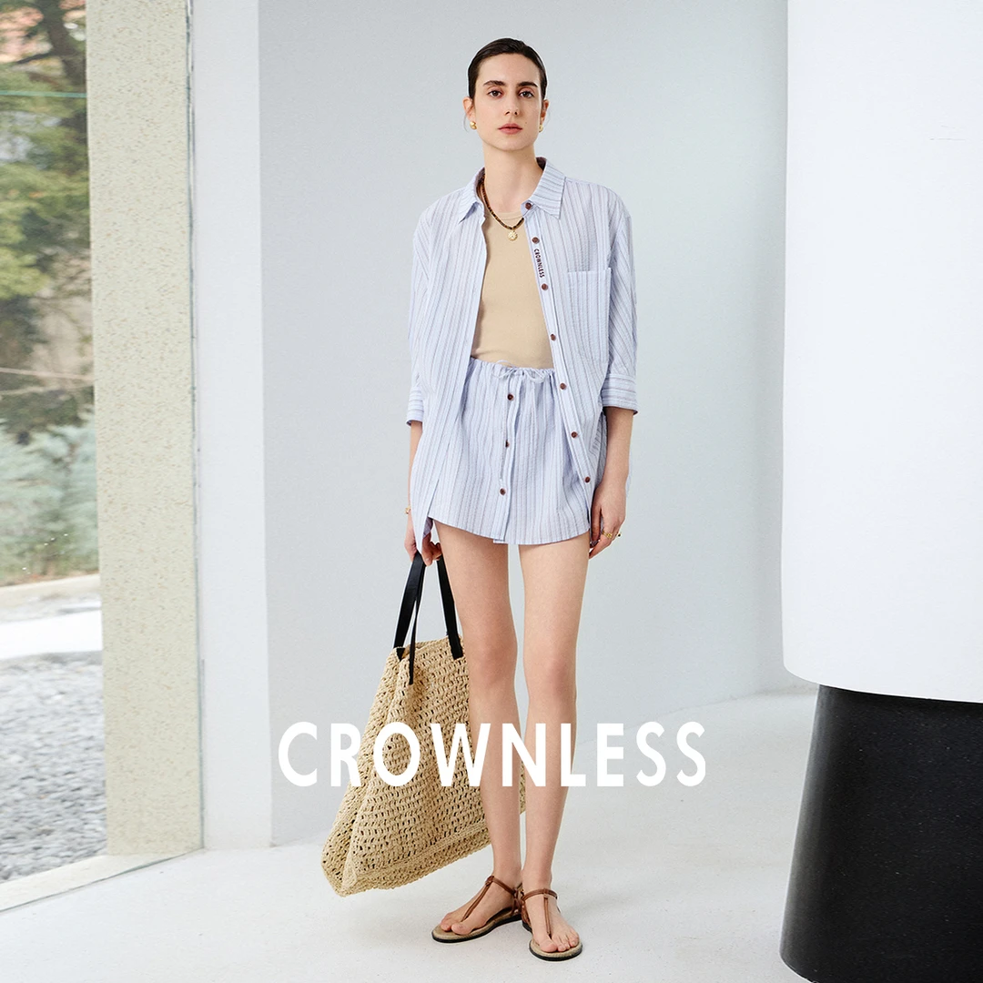 CROWNLESS未冕轻盈棉2025春夏新松弛撞色条纹抽绳假两件裤裙
