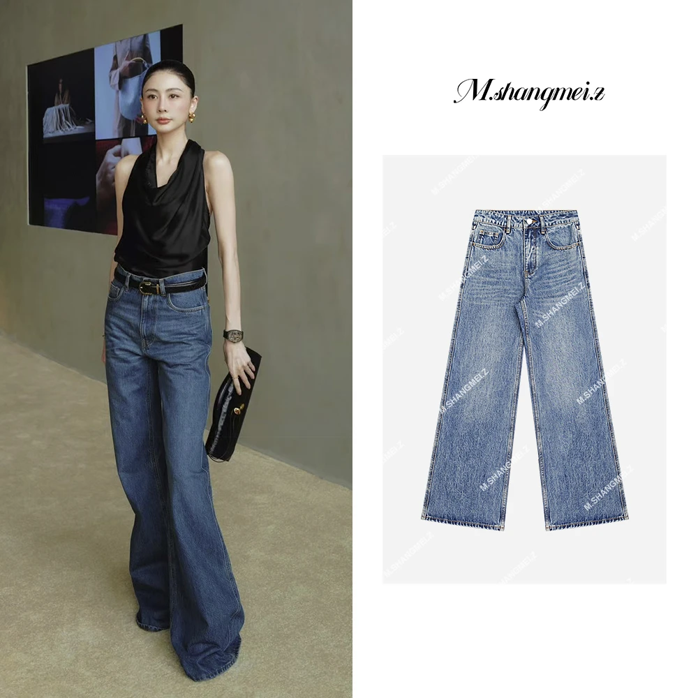 M.SHANGMEI.Z/沐熙【牛仔星途】美大哥高腰水洗直筒牛仔裤X069291