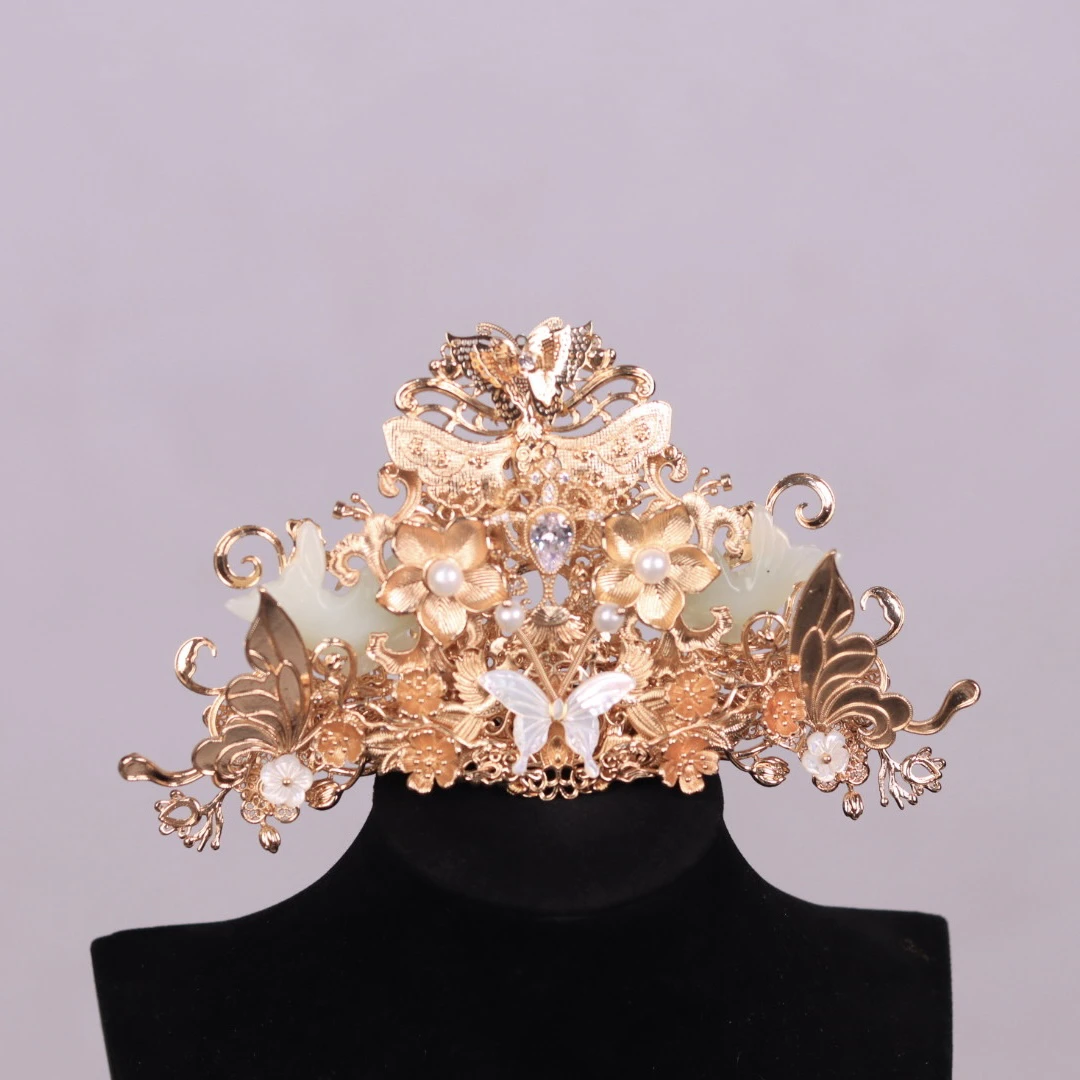 花小烟【玉笙烟】纯铜套装锆石可拆卸流苏后压百搭汉服古风配饰发饰