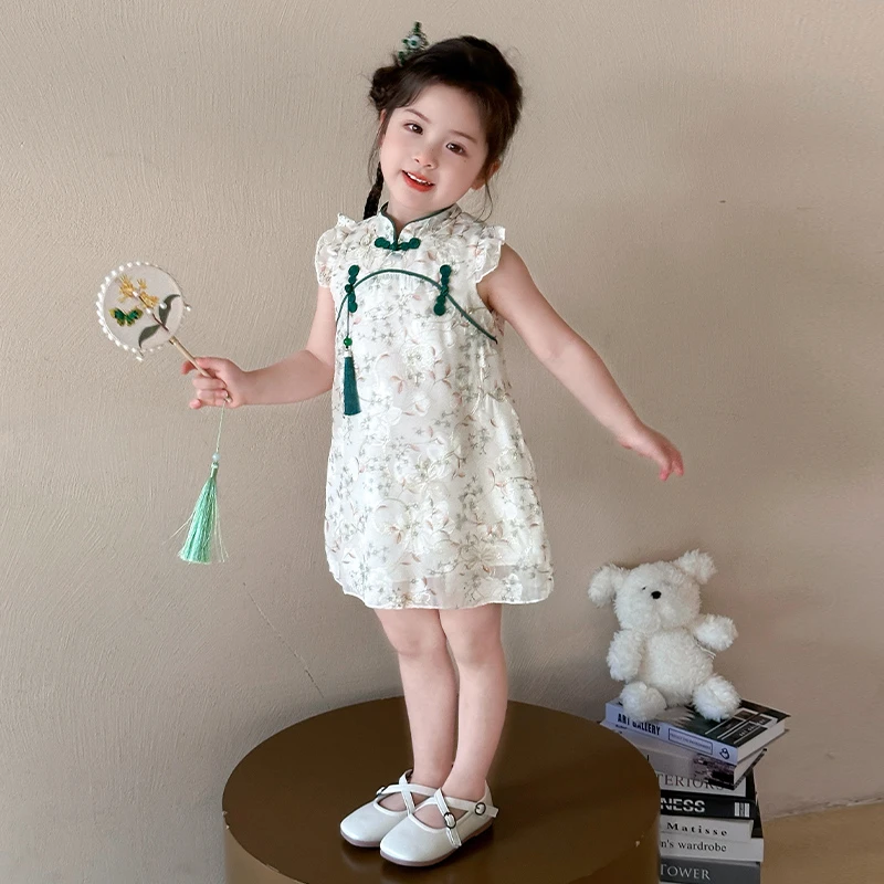 女童夏季旗袍连衣裙儿童夏装汉服新中式裙子2025新款女宝宝公主裙