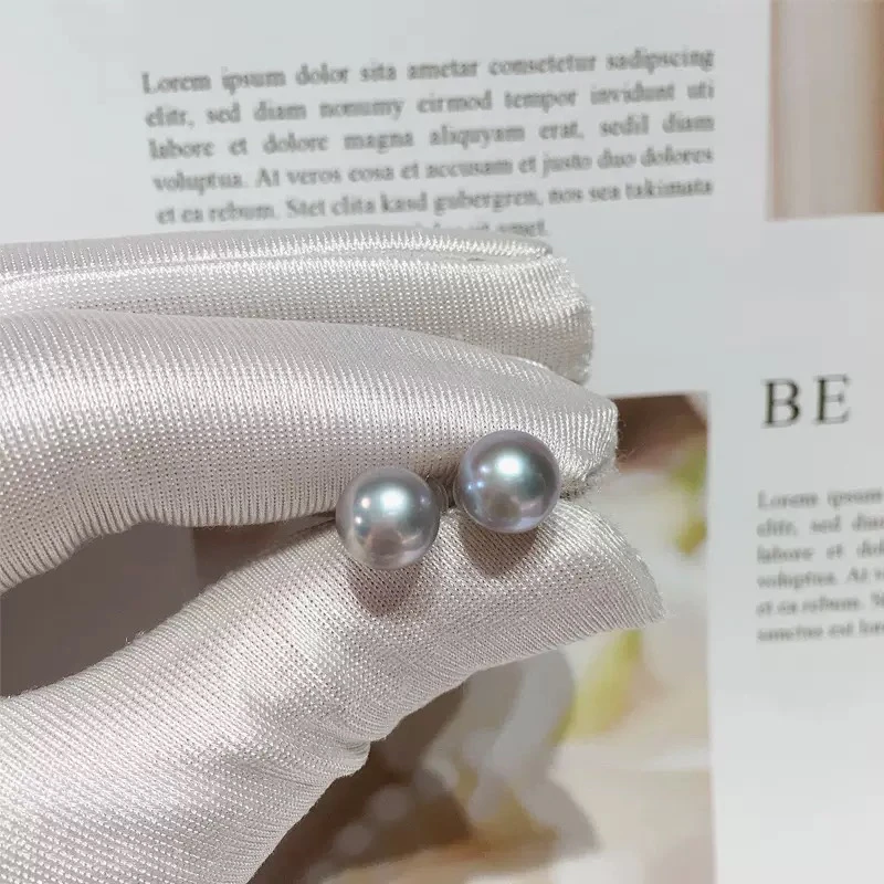 0206天然淡水灰色珍珠耳钉女 8-9MM轻奢高级百搭真多麻灰色耳饰