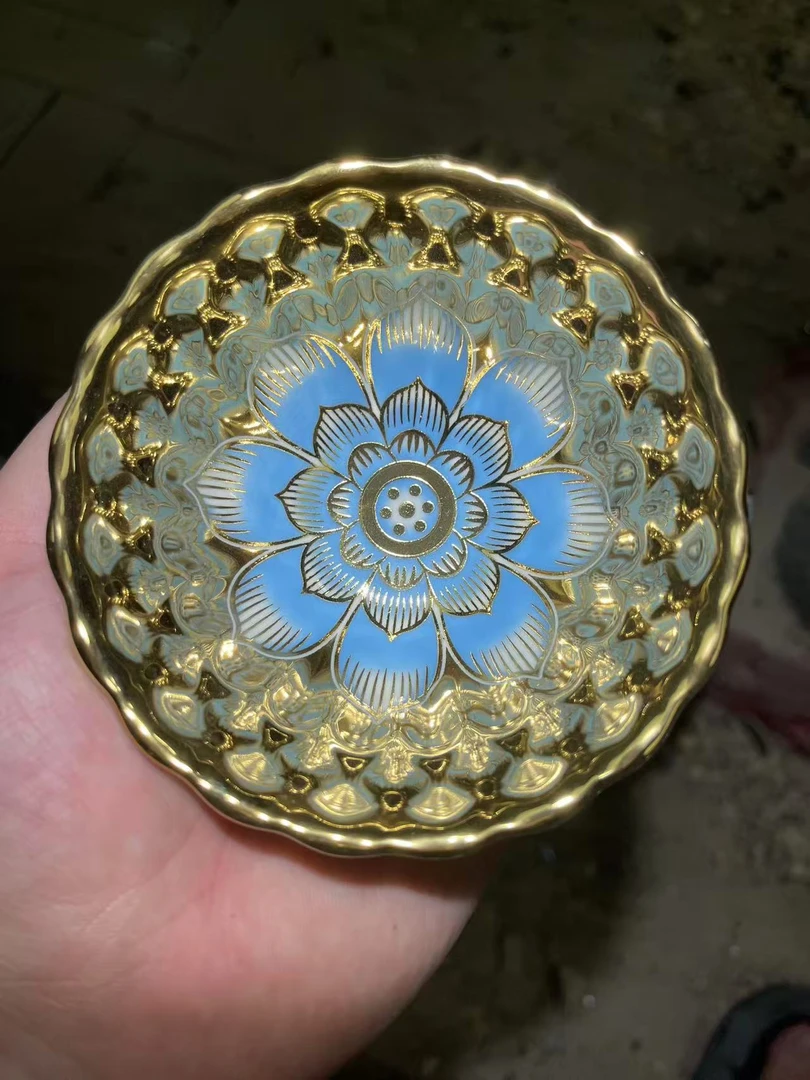 8高端茶盏 全金蓝佛莲主人杯