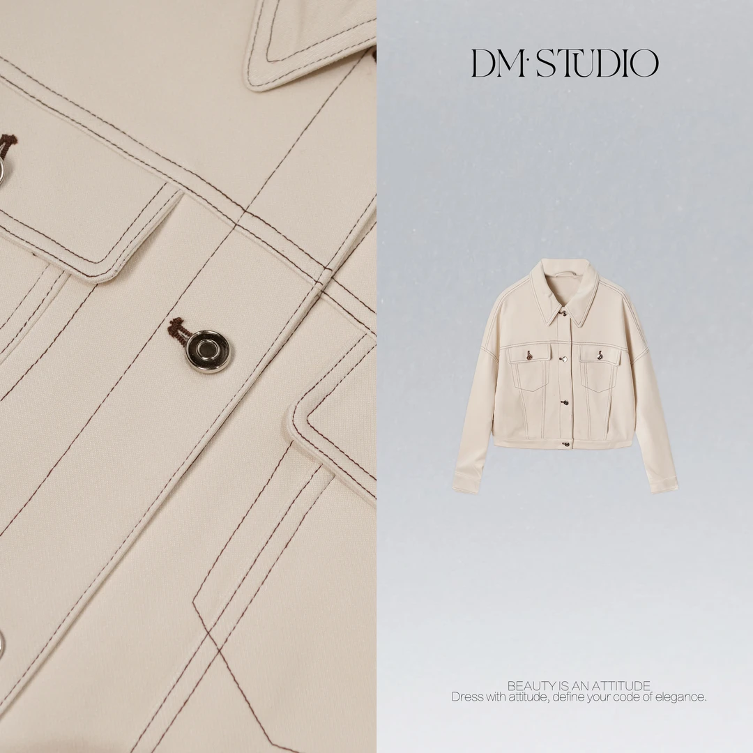 DEDM•STUDIO/气质休闲百搭排扣翻领长袖牛仔外套2508WT/YWP1215