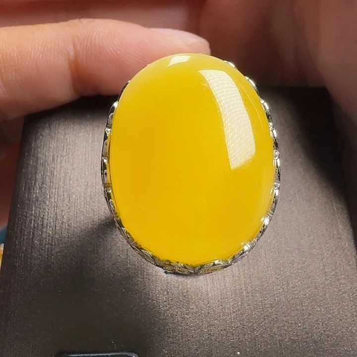 蜜蜡银S925镶嵌戒指戒指