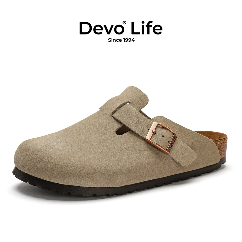 Devo/的沃【动态防泼水】软木鞋包头情侣夏季时尚外穿勃肯拖鞋3624